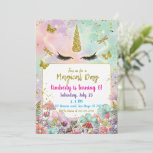 Magical Rainbow Unicorn Birthday Invitations
