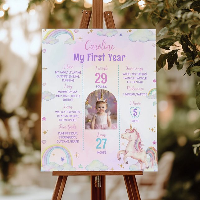 Magical Rainbow Unicorn Birthday Milestone Photo Poster (Creator Uploaded)