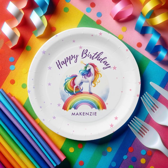 Magical Rainbow Unicorn Birthday Paper Plate (Magical Unicorn Rainbow Birthday Party Plate)