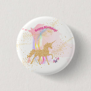 Magical rainbow unicorn birthday party button