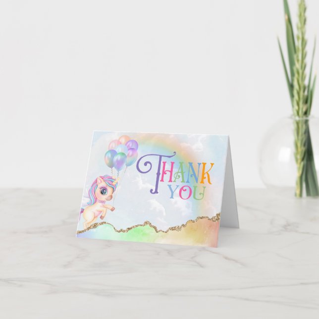 Magical Rainbow Unicorn Birthday Thank You Card (Front)