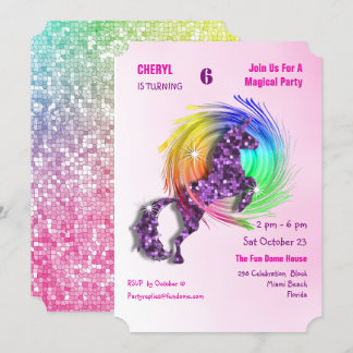 Magical Rainbow Unicorn Cute Girly Party Invite