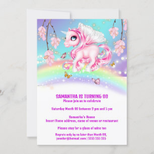 Magical rainbow unicorn fantasy girls birthday invitation
