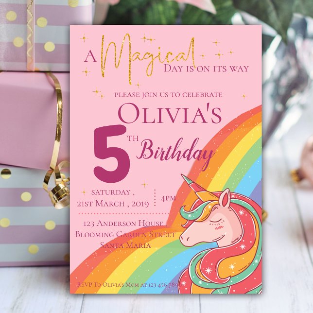 Magical Rainbow Unicorn Faux Glitter Birthday Invitation (Magical Rainbow Unicorn Faux Glitter Birthday Invitation)