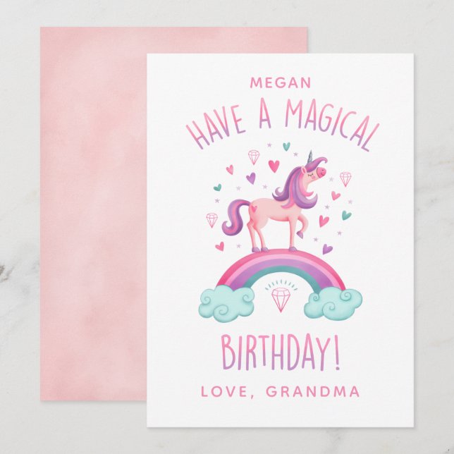 Magical Rainbow Unicorn Girl Birthday Card (Front/Back)