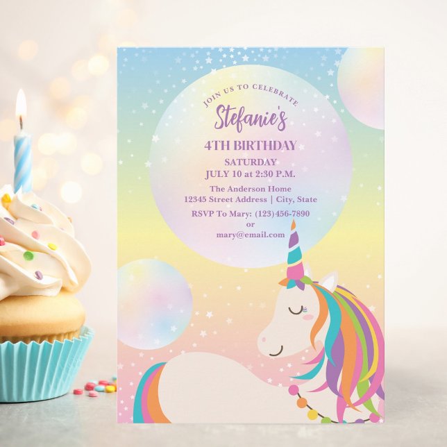 Magical Rainbow Unicorn Girl Birthday Party Invitation (Creator Uploaded)