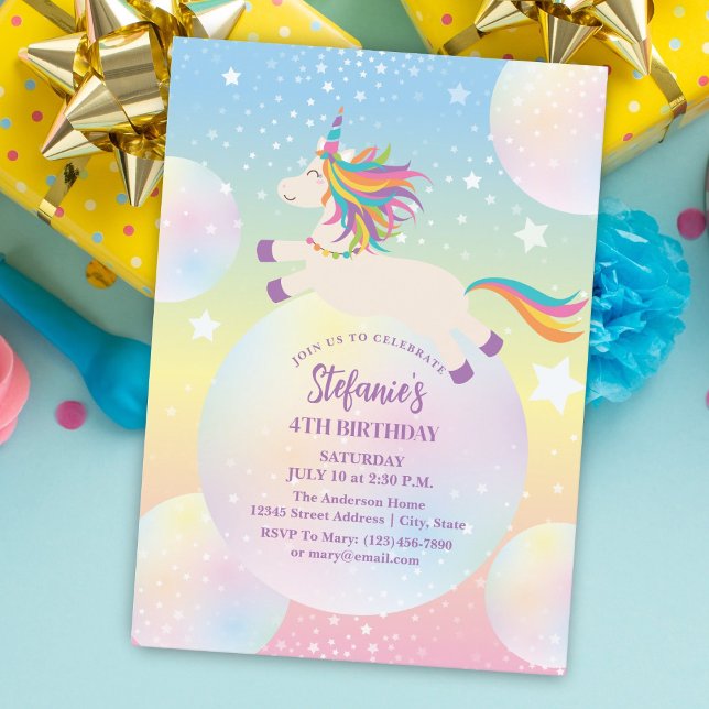 Magical Rainbow Unicorn Girl Birthday Party Invitation (Creator Uploaded)