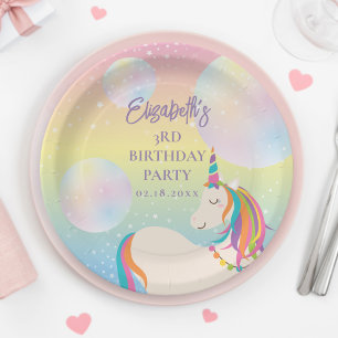 Magical Rainbow Unicorn Girl Birthday Party Paper Plate
