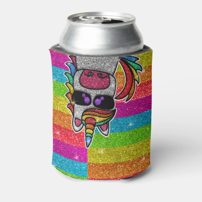 Magical Rainbow Unicorn Glitter Whimsical Birthday Can Cooler (Can Back)