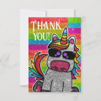 Magical Rainbow Unicorn Glitter Whimsical Birthday Thank You Card