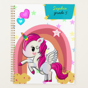 magical rainbow unicorn kids name planner