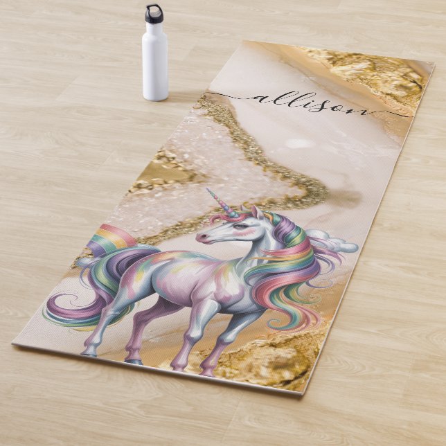 Magical Rainbow Unicorn name Personalized  Yoga Mat (In Situ)