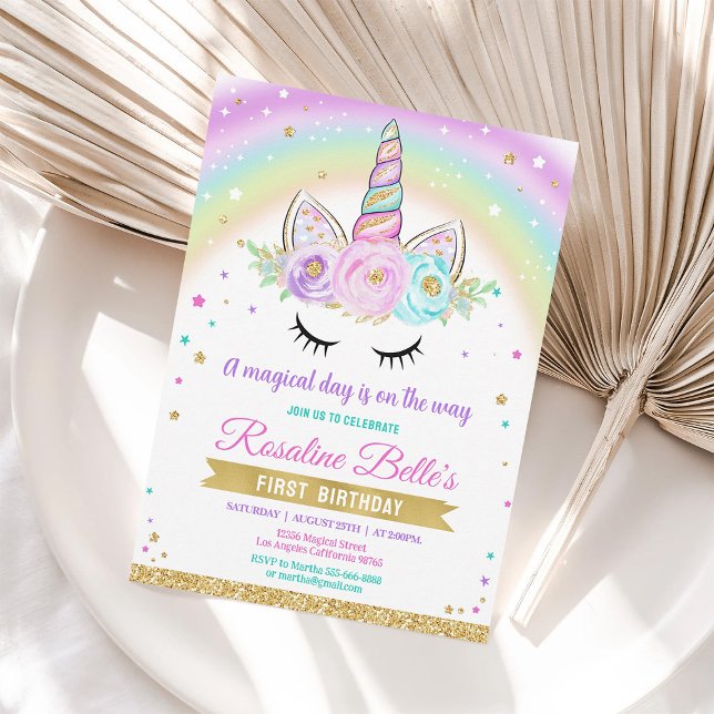 Magical Rainbow Unicorn Party Birthday Invitation (Creator Uploaded)