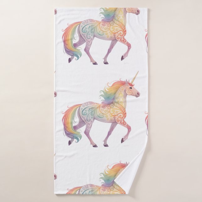Magical Rainbow Unicorn  Personalised  Bath Towel (Bath Towel)