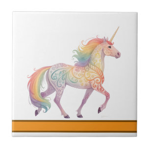 Magical Rainbow Unicorn Personalised Ceramic Tile