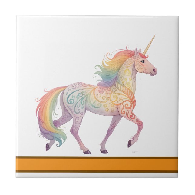 Magical Rainbow Unicorn  Personalised  Ceramic Tile (Front)