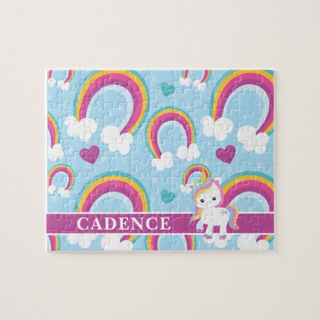 Magical Rainbow Unicorn Personalised Kids Jigsaw Puzzle (Horizontal)
