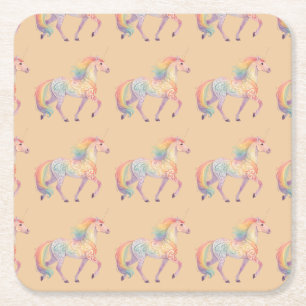 Magical Rainbow Unicorn Personalised Square Paper Coaster