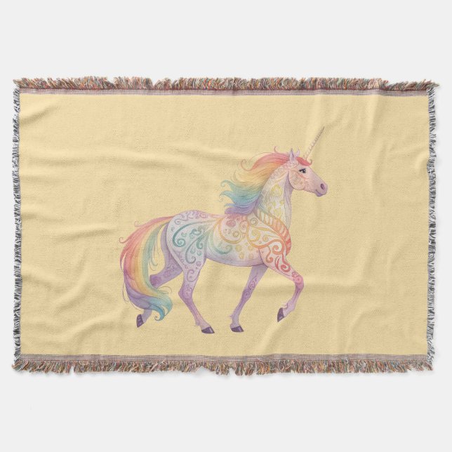 Magical Rainbow Unicorn  Personalised  Throw Blanket (Front)
