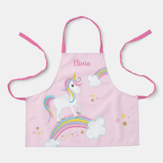 Magical Rainbow Unicorn Pink Personalised Kids Apron