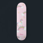 Magical Rainbow Unicorn Pink Personalised Skateboard<br><div class="desc">This cute pink unicorn skateboard deck features stars and rainbows. Personalise with her name to make a fun gift for a girl!</div>