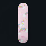 Magical Rainbow Unicorn Pink Personalised Skateboard<br><div class="desc">This cute pink unicorn skateboard deck features stars and rainbows. Personalise with her name to make a fun gift for a girl!</div>