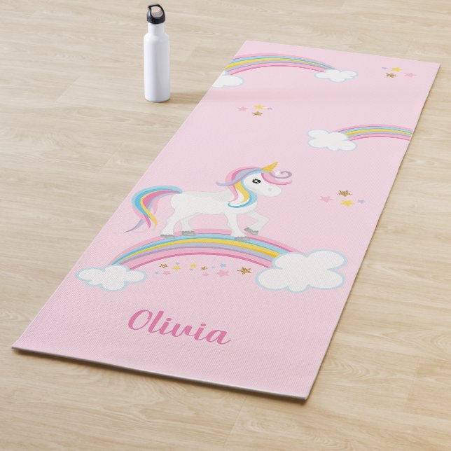 Magical Rainbow Unicorn Pink Personalised Yoga Mat (In Situ)