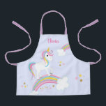 Magical Rainbow Unicorn Purple Personalised Kids Apron<br><div class="desc">This cute purple unicorn kids apron features a fun design with stars and a rainbows. Personalise with her name to make a fun gift for a girl!</div>