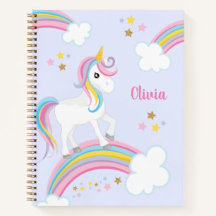 Magical Rainbow Unicorn Purple Personalised Kids Notebook