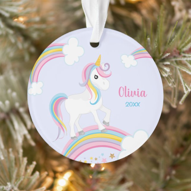 Magical Rainbow Unicorn Purple Personalised Ornament (Tree)