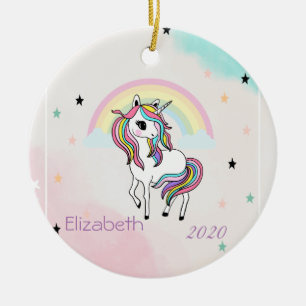 Magical Rainbow Unicorn Stars Ceramic Ornament