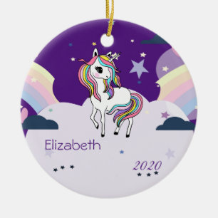Magical Rainbow Unicorn Stars,Clouds Ceramic Ornament