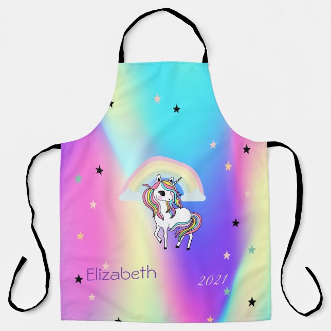 Magical Rainbow Unicorn Stars Holographic Apron (Front)
