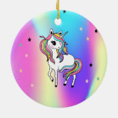 Magical Rainbow Unicorn Stars Holographic Ceramic Ornament (Back)