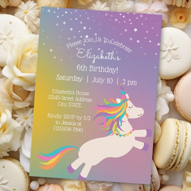 Magical Rainbow Unicorn Stars Kids Birthday Party Invitation (Creator Uploaded)