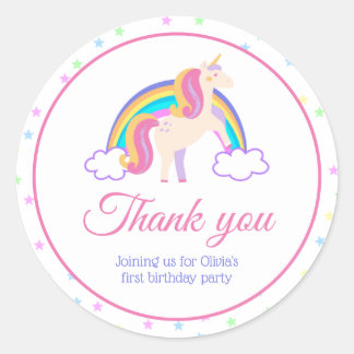 Magical Rainbow Unicorn Thank You Classic Round Sticker