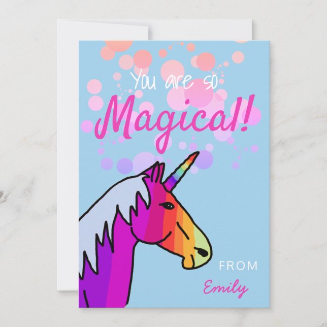 Magical Rainbow Unicorn Valentine`s day Card (Front)