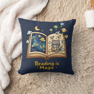 Magical Reading Adventure - Kawaii Bookish Design Cushion