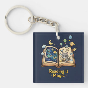 Magical Reading Adventure - Kawaii Bookish Design Key Ring