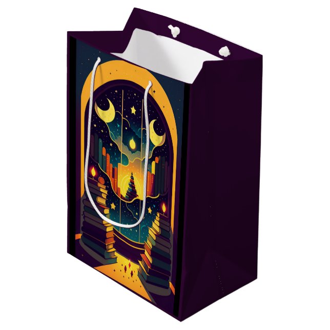 Magical Realm Of Books Purple Medium Gift Bag (Front Angled)