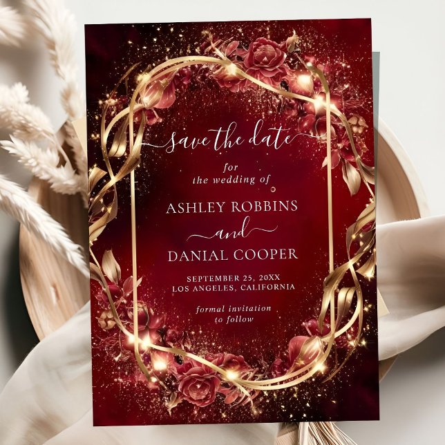 Magical Red Golden Accent Save The Date Invitation (Creator Uploaded)