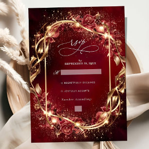 Magical Red Golden Accent Wedding RSVP Card