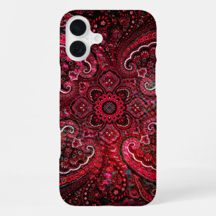 Magical Red Paisley on Black Background iPhone 16 Plus Case