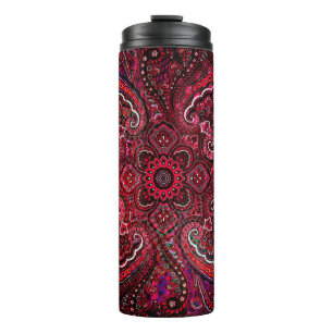 Magical Red Paisley  on Black Background Thermal Tumbler