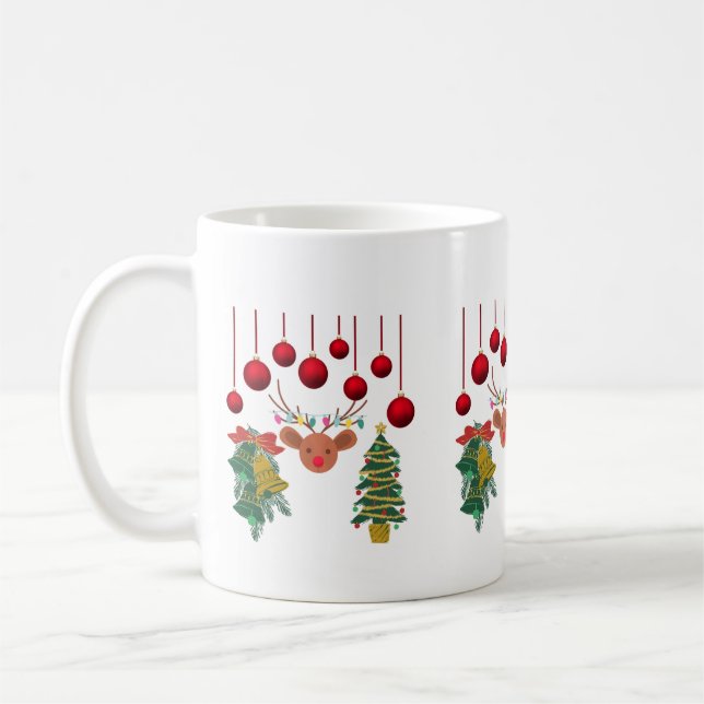 Magical Reindeer Bells and Christmas Tree Design  Coffee Mug (Left)