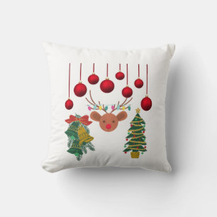 Magical Reindeer Bells and Christmas Tree Design  Cushion
