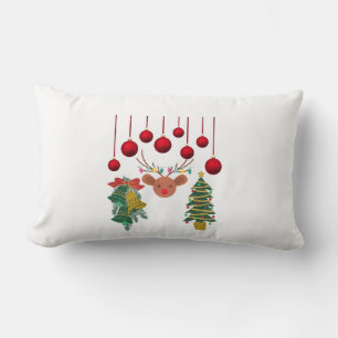 Magical Reindeer Bells and Christmas Tree Design  Lumbar Cushion