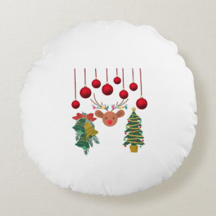 Magical Reindeer Bells and Christmas Tree Design  Round Cushion