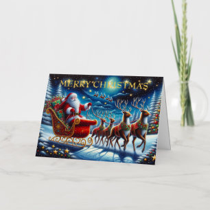 Magical Reindeer & Santa Sleigh Christmas Foil Holiday Card