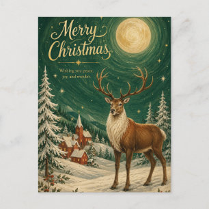 Magical Reindeer Winter Moonlight Holiday Postcard
